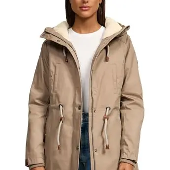 Navahoo Damen Winterjacke mit Teddyfell, warm gefüttert, Größe L, Taupe
