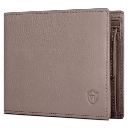 VON HEESEN Leder Geldbörse mit RFID Schutz für Damen & Herren, Taupe