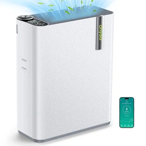 Dhyala Luftreiniger für Allergiker und Raucherzimmer, HEPA Filter, CADR 450m³/h, App-gesteuert, mit Luftbefeuchter