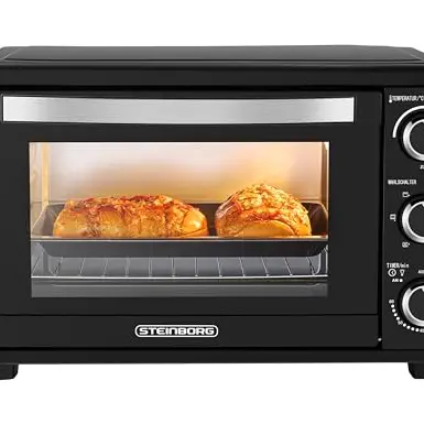 Steinborg Mini Backofen 25L mit Umluft – Elektrischer Pizzaofen 3in1, 100-230°C, 60 Min Timer