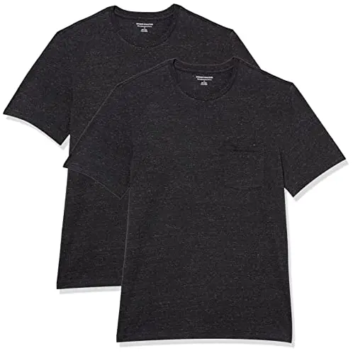 Amazon Essentials Herren Kurzarm-T-Shirt im 2er-Pack, Dunkelgrau Meliert, Größe L