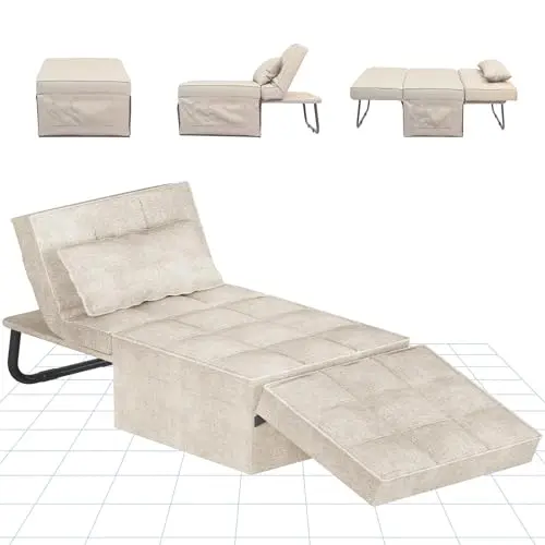 FLEXISPOT Klappbarer Schlafsessel mit Hocker - Beige, 72 x 69 x 35 cm, bis 300 kg belastbar
