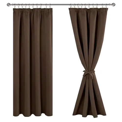 JIUZHEN Verdunklungsvorhänge 2er Set, blickdicht, Braun, 175 x 140 cm, für Wohnzimmer und Schlafzimmer