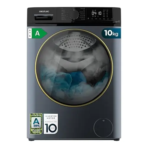Cecotec Waschmaschine 10kg Frontlader Bolero DressCode, Ice Blue, 1400 U/min, 15 Programme, Steam Max, Antibakterielle Dichtung, Drum Clean