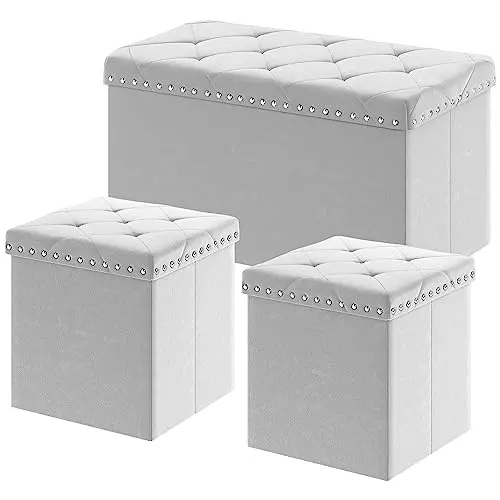 YITAHOME Sitzbank mit Stauraum, faltbar in Grau - Sitzwürfel und Hocker mit Deckel