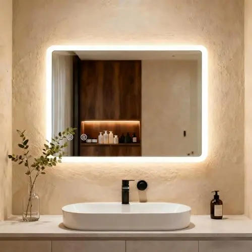 Clevich Badspiegel mit LED-Beleuchtung, 70x50 cm, dimmbar, mit Touch-Schalter und Memory-Funktion