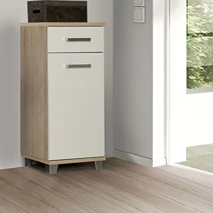 FORTE Veris Kommode Sonoma Eiche / Weiß Hochglanz mit 1 Tür und 1 Schublade