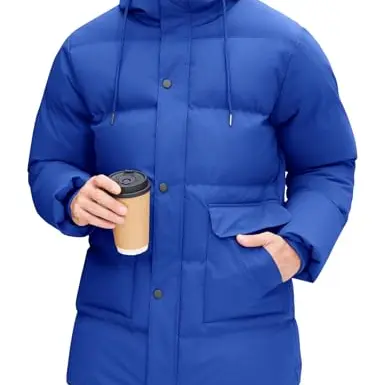 Xnova Herren Winterjacke Steppjacke Winddicht Wasserabweisend Parka mit Kapuze (Blau, L)