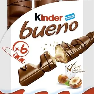 Kinder Bueno Schokoriegel mit Waffel und Milch-Haselnuss-Creme – 6 einzeln verpackte Riegel (6 x 21,5 g)
