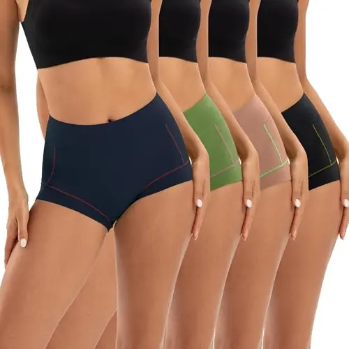 INNERSY Damen Boxershorts Baumwolle Hohe Taille 4er Pack (M, Schwarz/Marineblau/Braun/Olivgrün)