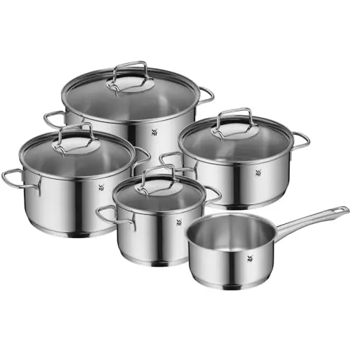 WMF Astoria 5-teiliges Induktions Kochtopfset mit Glasdeckel, Cromargan Edelstahl, unbeschichtet