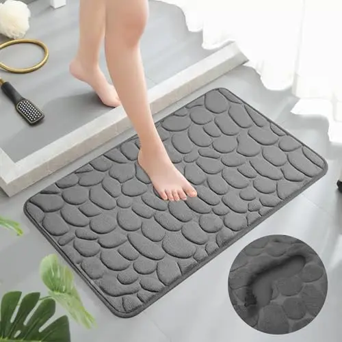 SWOUEKO Rutschfeste Badematte, Saugfähiger Memory Foam Badezimmerteppich, 50 x 80 cm, Dunkelgrau