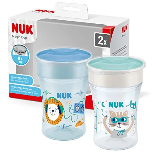 NUK Magic Cup Trinklernbecher 230 ml | Auslaufsicherer 360° Trinkrand | BPA-frei | Blau | 2 Stück