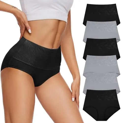 Evolyline Damen Unterhosen Baumwolle Hohe Taille Slips Mehrpack Weich und Atmungsaktiv