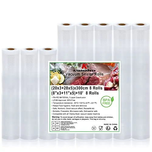 KitchenBoss Vakuumierbeutel 8 Rollen BPA-frei für Sous Vide, 20x30 cm und 28x50 cm