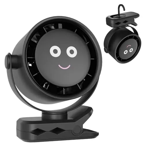 Leiser Clip-Ventilator - Tragbarer USB Tischventilator mit 5 Geschwindigkeiten und 720 Grad Drehung für Camping, Kinderwagen, Haus und Büro