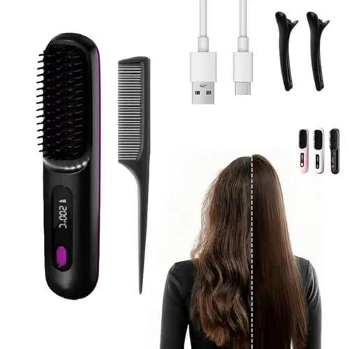 clinora Intelligente Styling-Bürste für kurzes Haar - Kabellose Glättbürste mit LED-Anzeige und 3 Temperaturstufen