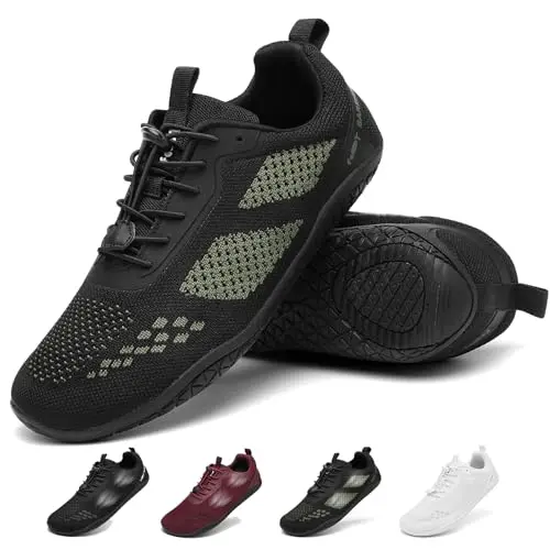 Geweo Barfußschuhe Herren und Damen – Atmungsaktive Sportschuhe für Fitnessstudio und Crossfit – Unisex Schwarz Grün, Größe 38EU