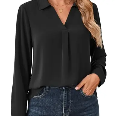 Beluring Damen Tunika Elegant Langarm V-Ausschnitt Schwarz M