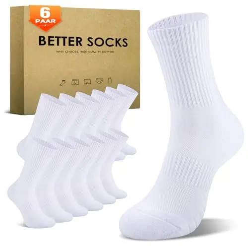 TUUHAW Damen Socken 39-42 - 6 Paar Tennissocken und Sportsocken für Damen in Weiß