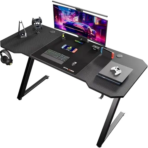 GTPLAYER Gaming Tisch 120 x 60 cm - Stabiler PC Schreibtisch mit Kopfhörerhaken, Schwarz