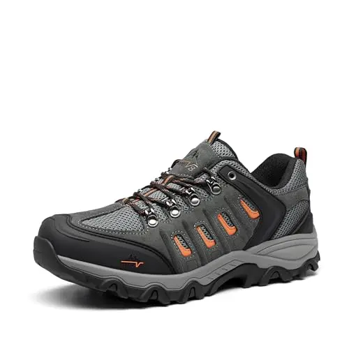 NORTIV 8 Herren Wanderschuhe, wasserdicht, leicht, Trail, Größe 43, Schwarz/Dunkel/Grau/Orange