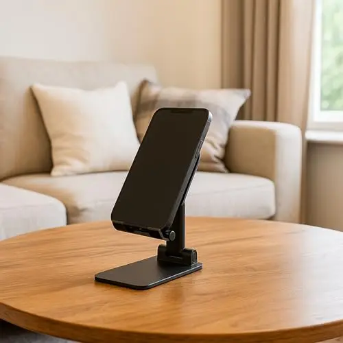 Verstellbarer, faltbarer Handy-Ständer für Schreibtisch, Smartphone-Halterung, tragbares Büro-Zubehör – Schwarz