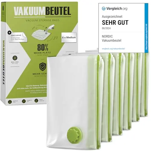 NORDIC® Vakuumbeutel 6x Größe M (70x50cm) - BPA-frei für Kleidung und Kissen
