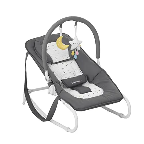 Badabulle Easy Moonlight Babywippe mit Kopfstütze, 5-fach verstellbarer Rückenlehne und abnehmbarem Spielbogen