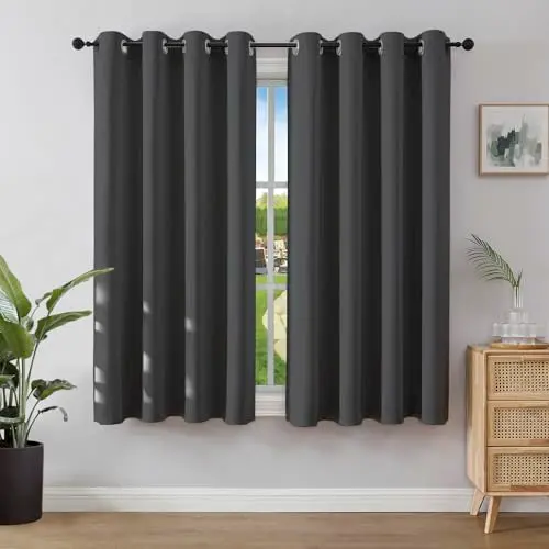 Joydeco Verdunkelungsvorhänge Dunkelgrau 2er Set, Blickdichte, ca. 175 x 140 cm, Schlafzimmer