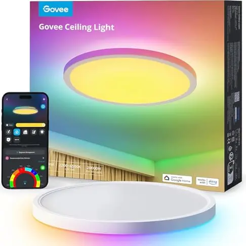 Govee RGBIC Deckenleuchte 24W, dimmbar, mit 16 Mio. Farben, kompatibel mit Alexa & Google, Ø30cm für Schlafzimmer