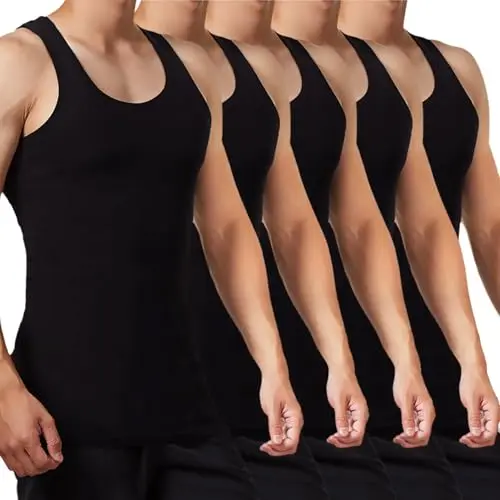 FALARY Herren Unterhemd Tank Top 5er Pack Schwarz, Größe 4XL