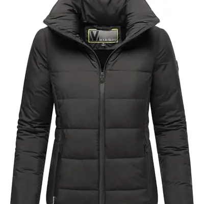 MARIKOO Damen Steppjacke kurz mit Kapuze Radaa 16 in Schwarz, Größe L