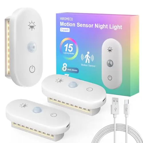 Hiromeco Nachtlicht mit Bewegungsmelder - 3er Set Aufladbar USB LED Lampe für Treppe, Flur, Wohnzimmer
