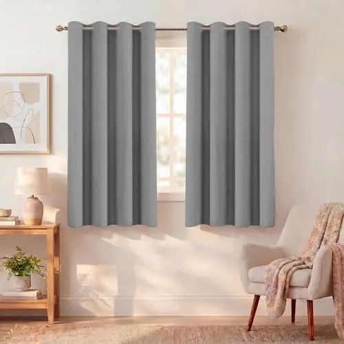BellaHills Verdunklungsvorhänge 2er Set Grau, 137x117cm, Kälteschutz & Wärmeisolierung, Blickdicht, Ösenschal fürs Wohnzimmer & Schlafzimmer