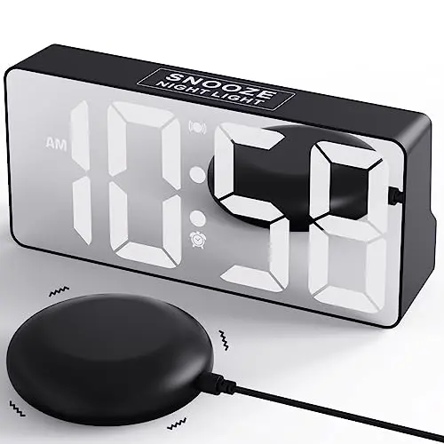 MINORZ Vibrationswecker mit Nachtlicht für Hörgeschädigte und Senioren, Dual-Alarm, Snooze, USB, 12/24H