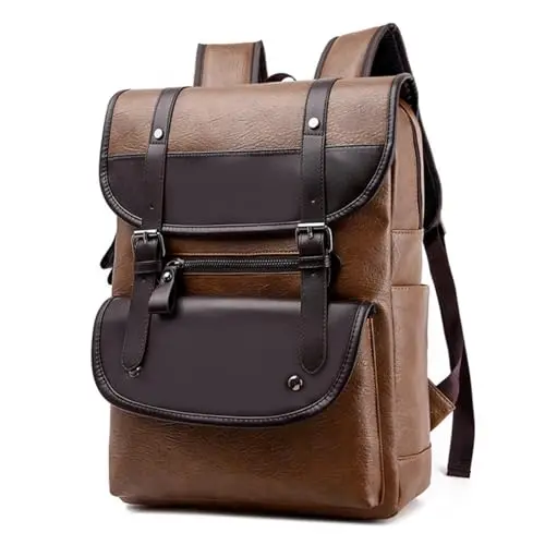 ADESUGATA Laptop-Rucksack, Leder, Business-Reiserucksack, große Kapazität, Khaki