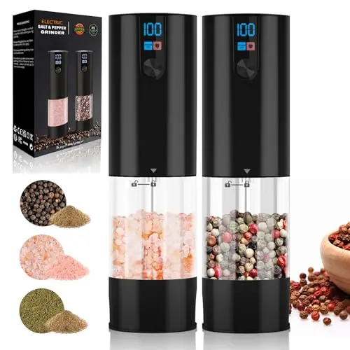 Elektrische Salz- und Pfeffermühle Set, USB Wiederaufladbar, Automatisch mit LED-Anzeige für die Küche