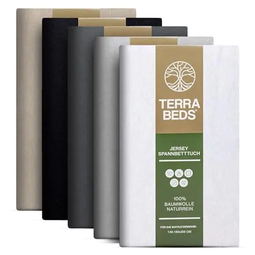 Terra Beds Premium Spannbettlaken 140x200cm und 160x200cm – 100% Baumwoll Jersey – Erhältlich in 10 Farben