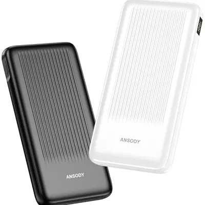 ANSODY Power Bank 10000mAh - 2 Stück, Kompakte Externe Akkus für iPhone & iPad (Schwarz/Weiß)