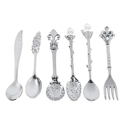 Retro Zink Legierung Besteckset: Kaffee- und Teelöffel, Gabeln in Royal Silber