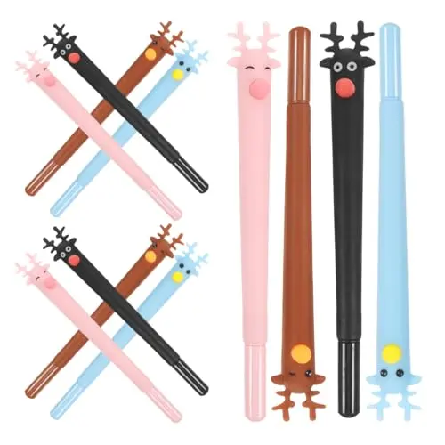 Operitacx 12er Set Weihnachts-Reindeer Kugelschreiber für Studenten (Blau, Schwarz, Braun, Pink)