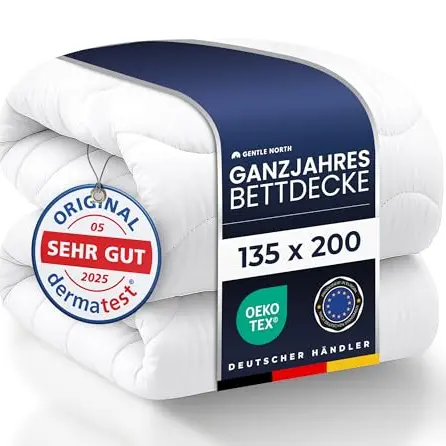Gentle North Bettdecke 135x200 - Ganzjahresdecke für Allergiker - Flauschige und waschbare Steppdecke
