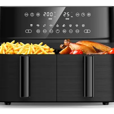 10L Heißluftfritteuse Dual Zone, 10 in 1 mit Digitalem Bedienfeld, Vorheizen, Timer und 40 Rezepten für 6-10 Personen