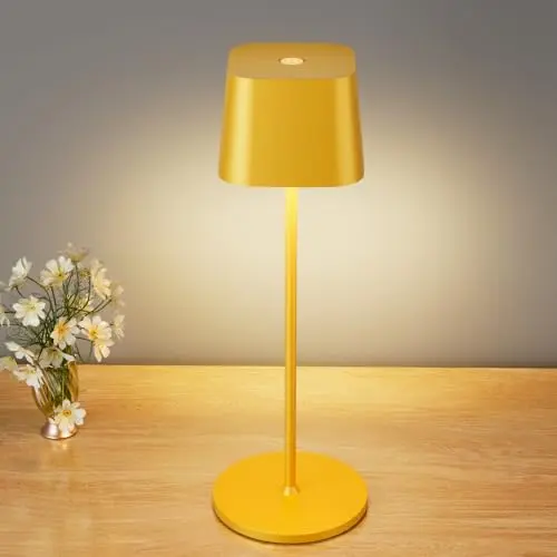 Brightower kabellose LED Tischlampe, 3 Farbtemperaturen, dimmbar, wiederaufladbar, IP54, für Innen und Außen, Gelb