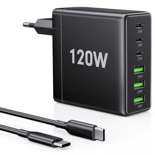 FINIBO 120W USB C Ladegerät – 6 Ports Schnellladegerät für iPad & Smartphone