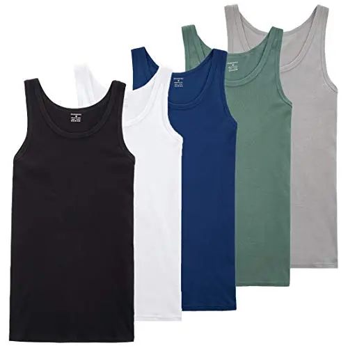TUUHAW Herren Unterhemd Tank Top 5er Pack, Feinripp, Atmungsaktiv, Einfarbig, Schwarz, Weiß, Grau, Marine, Olive, XXL