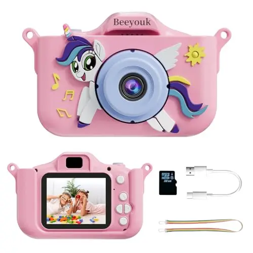 Beeyouk Kinderkamera - Digitalkamera für Mädchen ab 3 Jahren, Einhorn-Design, Spielzeugkamera für Jungen und Mädchen von 4 bis 8 Jahren
