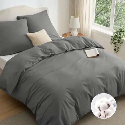 BEDSURE Bettwäsche 155x220 cm Grau - 3-teiliges Set mit 2 Kissenbezügen 80x80 cm, Oeko-TEX