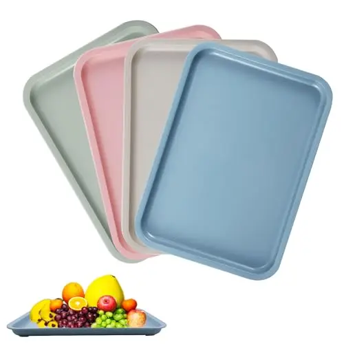 YUESIKJ 4er Set Kunststoff Serviertabletts, rutschfest, rechteckig, 24.5x17.5cm, für Küche, Esszimmer & Café